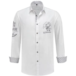 Trachtenhemd Wit Met Grijs Borduursel