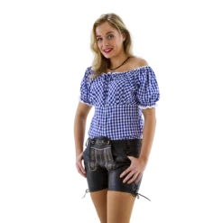 Carmenblouse Blauw / Wit Geblokt