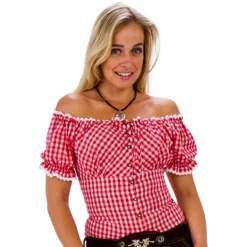 Carmenblouse Rood / Wit Geblokt