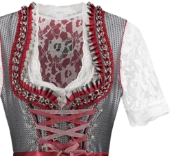 Tiroler Jurk Zilver/Bordeaux Rood -FeestKledij Winkel dirndl luxe silver wijnrood met schort 5
