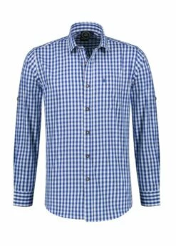 Trachtenhemd Blauw / Wit Lange Mouw