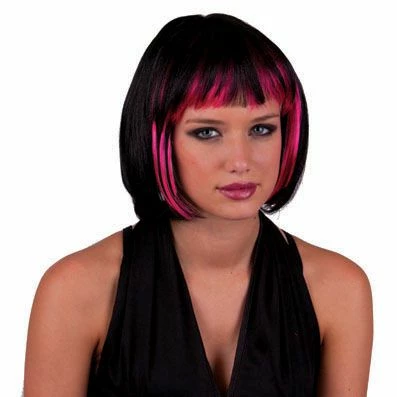 026. Pruik Bob Zwart Roze 1 026. Pruik Bob Zwart Roze