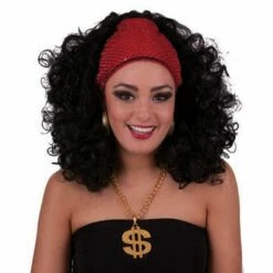 072. Pruik Glitter Diva Met Rode Band