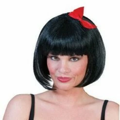 029. Pruik Zwart Rode Strik
