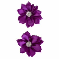 Satijnen Bloemen Met Steentje Paars 12 St. 6 Cm