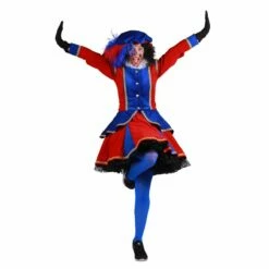 Pieten Kostuum Dame Madrid Rood-Blauw