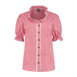 Trachtenblouse Dames Rood / Wit Geblokt